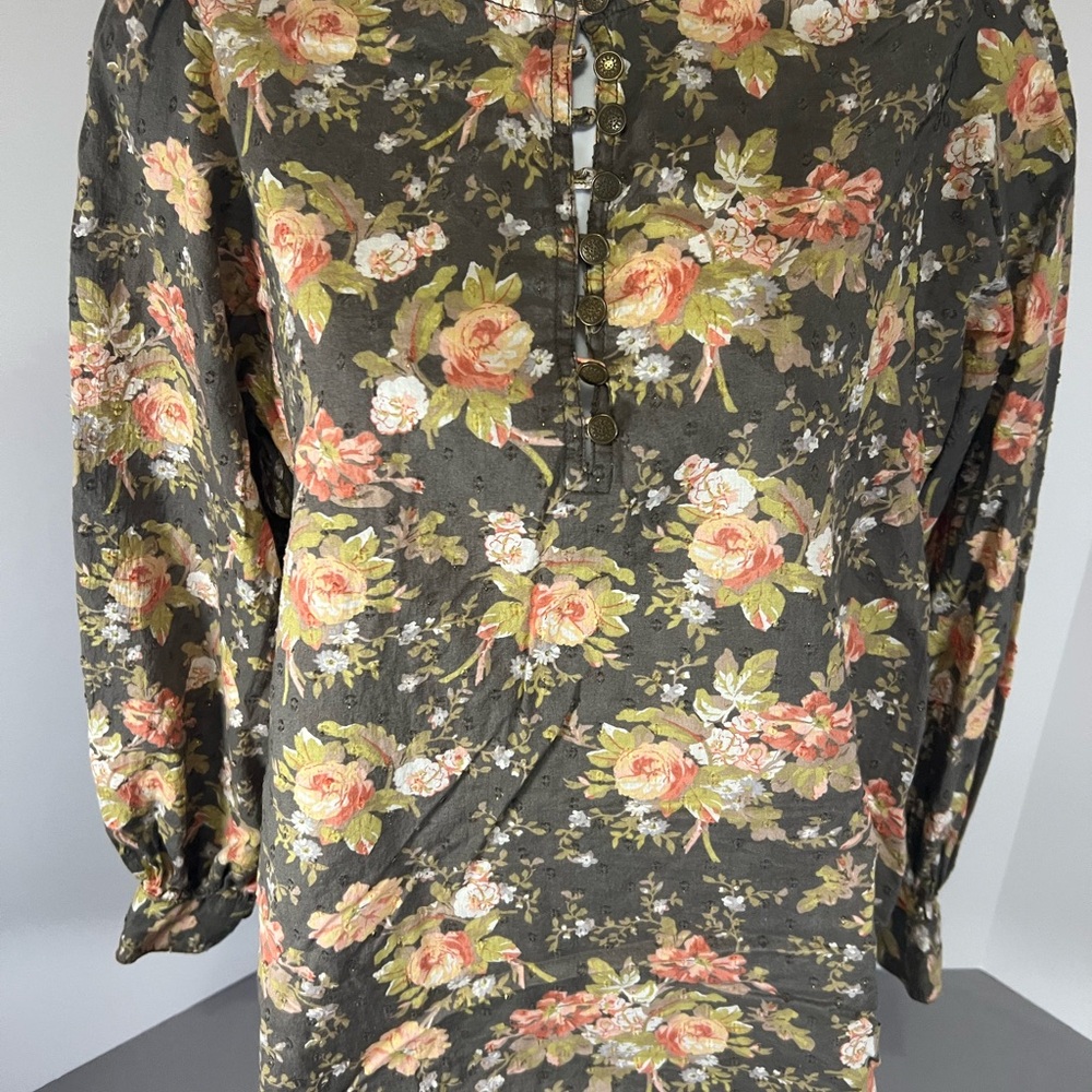 Anthropologie Michaela Peasant Blouse Floral Loose Fit Long Sleeve  XS Boho